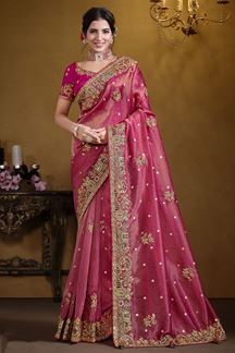 Picture of Lovely Zari Organza Silk Designer Saree for Wedding, Engagement, and Reception