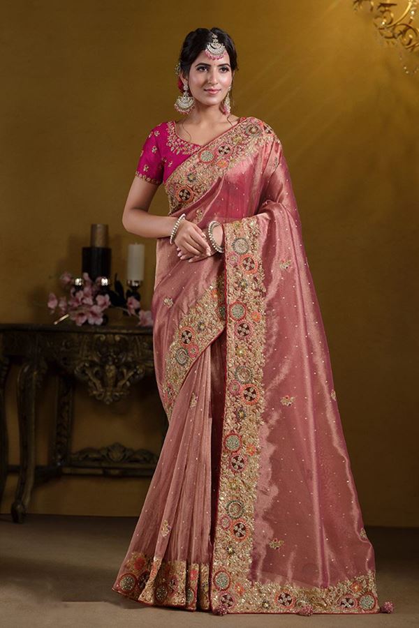 Picture of Marvelous Zari Organza Silk Designer Saree for Wedding, Engagement, and Reception