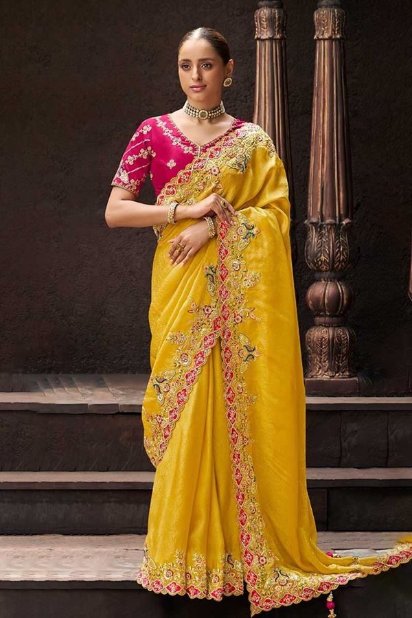 Picture of Surreal Viscose Tissue Designer Saree for Haldi, Party, Festivals, Engagement, and Reception