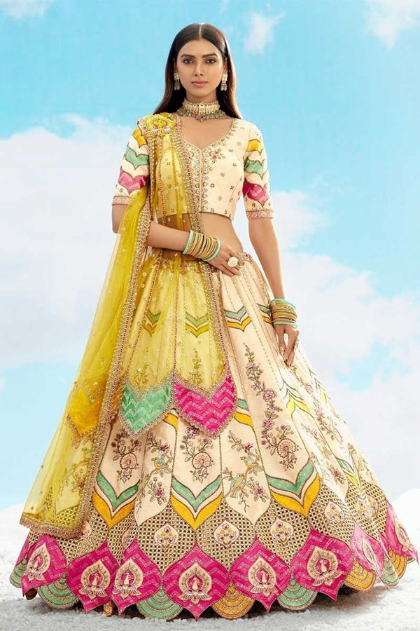 Picture of Smashing Cream Designer Wedding Lehenga Choli for Wedding, Sangeet, Party, and Reception