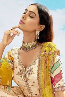 Picture of Smashing Cream Designer Wedding Lehenga Choli for Wedding, Sangeet, Party, and Reception