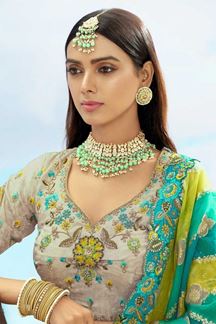Picture of Spectacular Grey Designer Wedding Lehenga Choli for Engagement, Sangeet, Party, and Reception