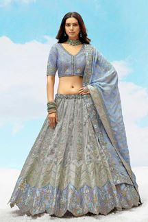 Picture of Fascinating Grey and Blue Designer Wedding Lehenga Choli for Engagement, Sangeet, Party, and Reception