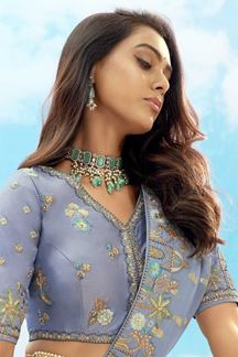 Picture of Fascinating Grey and Blue Designer Wedding Lehenga Choli for Engagement, Sangeet, Party, and Reception
