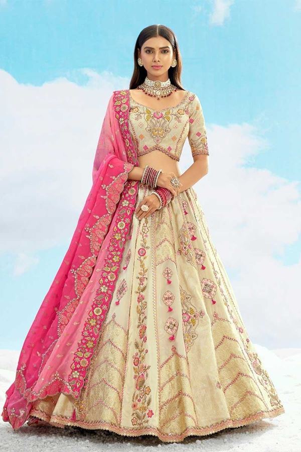 Picture of Creative Cream Designer Wedding Lehenga Choli for Engagement, Wedding, Sangeet, Party, and Reception