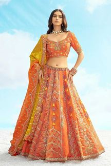 Picture of Dazzling Orange Designer Wedding Lehenga Choli for Wedding, Sangeet, Party, and Reception
