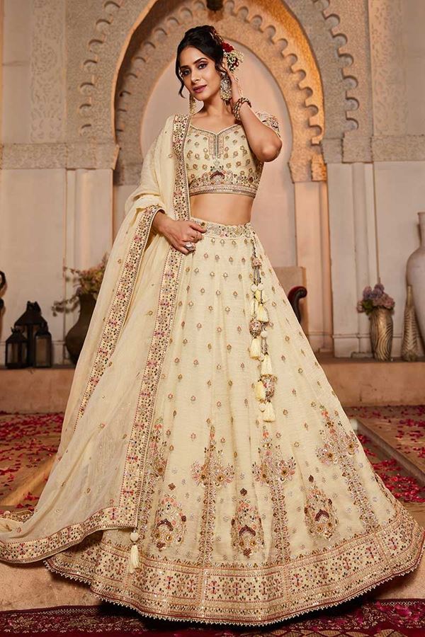 Picture of Alluring Cream Designer Bridal Lehenga Choli for Engagement, Sangeet, Wedding, and Reception