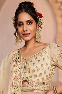 Picture of Alluring Cream Designer Bridal Lehenga Choli for Engagement, Sangeet, Wedding, and Reception