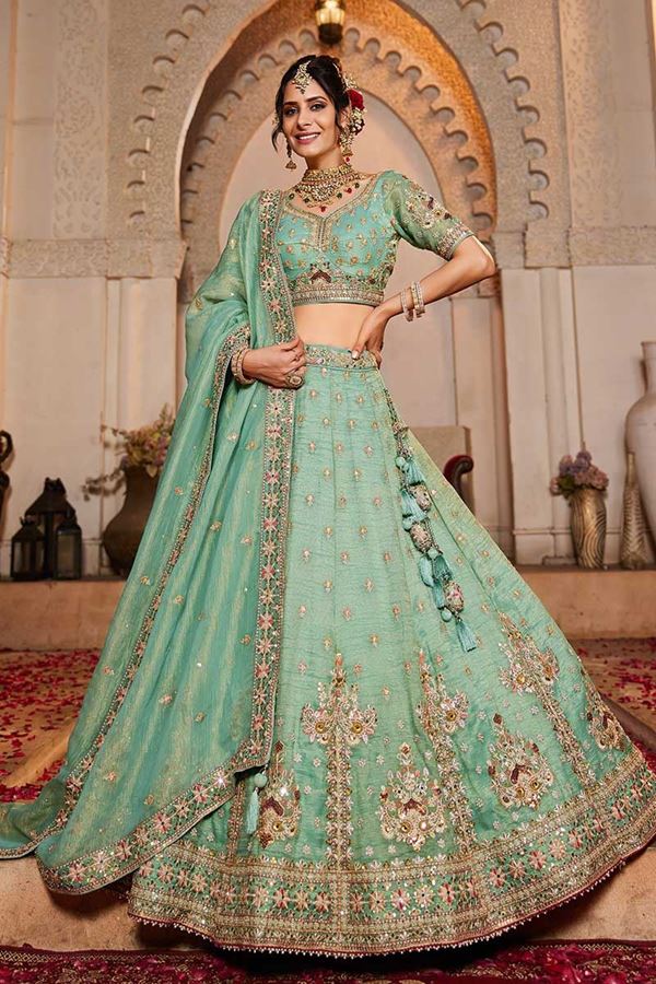 Picture of Glamorous Lime Green Designer Bridal Lehenga Choli for Engagement, Sangeet, Mehendi, Wedding, and Reception