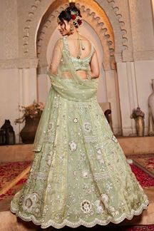 Picture of Attractive Lime Green Designer Indo-Western Lehenga Choli for Engagement, Sangeet, and Reception