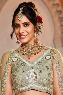 Picture of Attractive Lime Green Designer Indo-Western Lehenga Choli for Engagement, Sangeet, and Reception