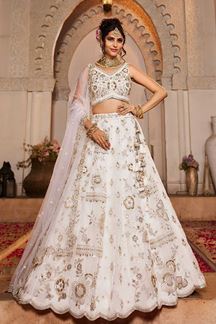 Picture of Beautiful Off-White Designer Indo-Western Lehenga Choli for Engagement, Sangeet, and Reception