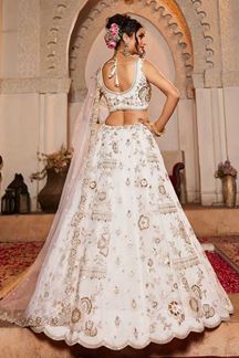 Picture of Beautiful Off-White Designer Indo-Western Lehenga Choli for Engagement, Sangeet, and Reception