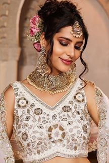 Picture of Beautiful Off-White Designer Indo-Western Lehenga Choli for Engagement, Sangeet, and Reception