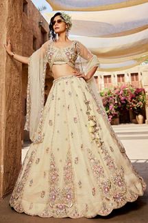 Picture of Artistic Cream Designer Indo-Western Lehenga Choli for Engagement, Sangeet, and Reception