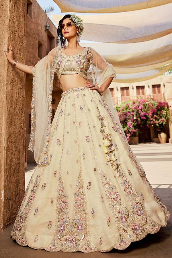 Picture of Artistic Cream Designer Indo-Western Lehenga Choli for Engagement, Sangeet, and Reception