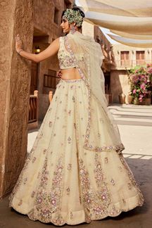 Picture of Artistic Cream Designer Indo-Western Lehenga Choli for Engagement, Sangeet, and Reception