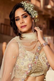 Picture of Artistic Cream Designer Indo-Western Lehenga Choli for Engagement, Sangeet, and Reception