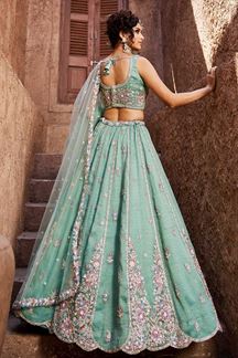 Picture of Heavenly Sea Green Designer Indo-Western Lehenga Choli for Engagement, Sangeet, and Reception