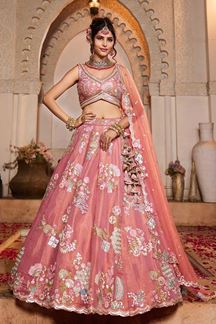 Picture of Impressive Pink Designer Indo-Western Lehenga Choli for Engagement, Sangeet, and Reception
