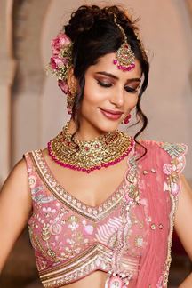 Picture of Impressive Pink Designer Indo-Western Lehenga Choli for Engagement, Sangeet, and Reception