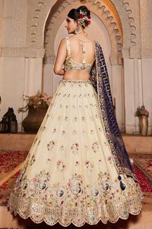 Picture of Glorious Cream Designer Indo-Western Lehenga Choli for Engagement, Sangeet, and Reception