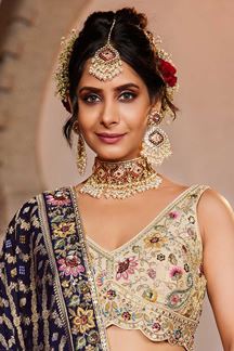 Picture of Glorious Cream Designer Indo-Western Lehenga Choli for Engagement, Sangeet, and Reception