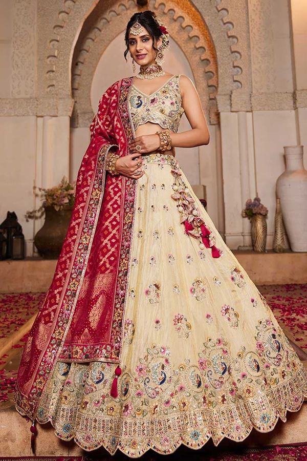 Picture of Gorgeous Cream Designer Indo-Western Lehenga Choli for Engagement, Sangeet, and Reception