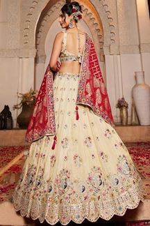Picture of Gorgeous Cream Designer Indo-Western Lehenga Choli for Engagement, Sangeet, and Reception