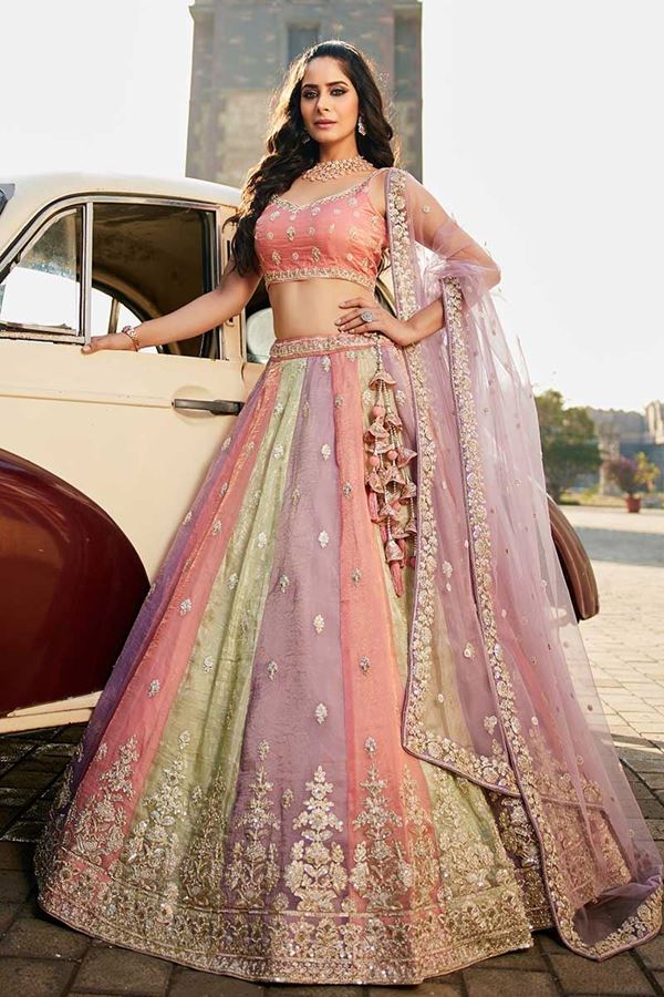 Picture of Marvelous Multi and Pink Designer Indo-Western Lehenga Choli for Engagement, Sangeet, Party, and Reception
