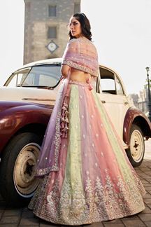 Picture of Marvelous Multi and Pink Designer Indo-Western Lehenga Choli for Engagement, Sangeet, Party, and Reception