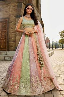 Picture of Exuberant Multi and Green Designer Indo-Western Lehenga Choli for Engagement, Sangeet, Party, and Reception