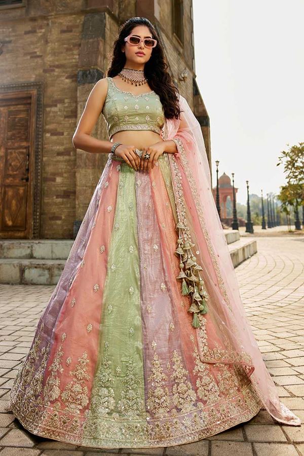 Picture of Exuberant Multi and Green Designer Indo-Western Lehenga Choli for Engagement, Sangeet, Party, and Reception
