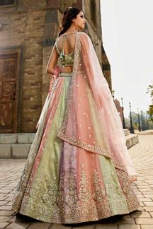 Picture of Exuberant Multi and Green Designer Indo-Western Lehenga Choli for Engagement, Sangeet, Party, and Reception