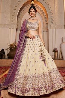 Picture of Divine Cream Designer Indo-Western Lehenga Choli for Engagement, Sangeet, and Reception