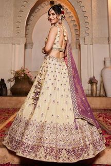 Picture of Divine Cream Designer Indo-Western Lehenga Choli for Engagement, Sangeet, and Reception