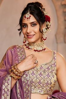 Picture of Divine Cream Designer Indo-Western Lehenga Choli for Engagement, Sangeet, and Reception
