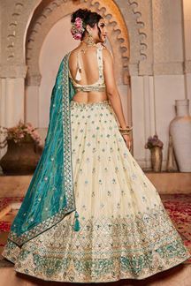 Picture of Flawless Cream Designer Indo-Western Lehenga Choli for Engagement, Sangeet, and Reception