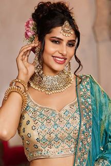 Picture of Flawless Cream Designer Indo-Western Lehenga Choli for Engagement, Sangeet, and Reception