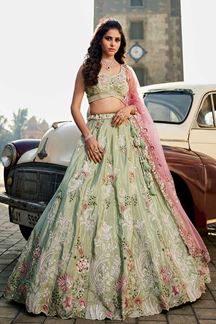 Picture of Trendy Lime Green Designer Indo-Western Lehenga Choli for Engagement, Sangeet, Party, and Reception