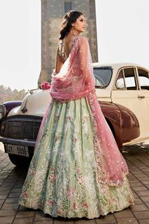 Picture of Trendy Lime Green Designer Indo-Western Lehenga Choli for Engagement, Sangeet, Party, and Reception
