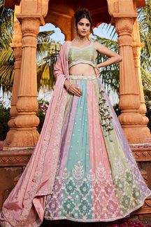 Picture of Captivating Multi and Pista Designer Indo-Western Lehenga Choli for Engagement, Sangeet, Reception, and Party
