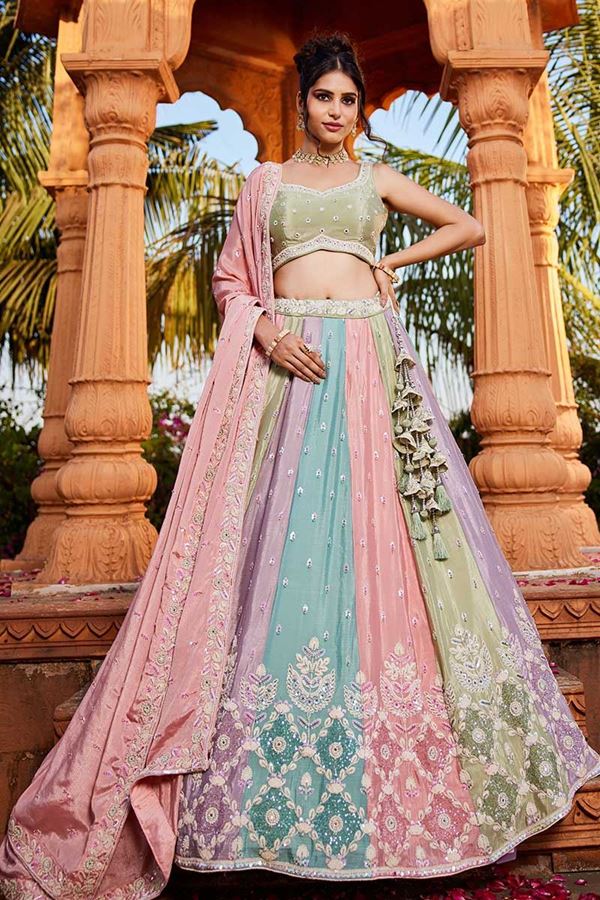 Picture of Captivating Multi and Pista Designer Indo-Western Lehenga Choli for Engagement, Sangeet, Reception, and Party