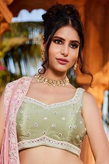 Picture of Captivating Multi and Pista Designer Indo-Western Lehenga Choli for Engagement, Sangeet, Reception, and Party