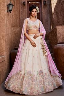 Picture of Appealing Cream Designer Indo-Western Lehenga Choli for Engagement, Sangeet, and Reception
