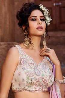 Picture of Appealing Cream Designer Indo-Western Lehenga Choli for Engagement, Sangeet, and Reception
