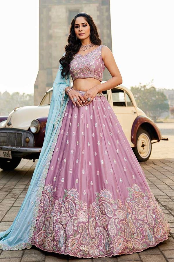 Picture of Flawless Lavender Designer Indo-Western Lehenga Choli for Engagement, Sangeet, Party, and Reception