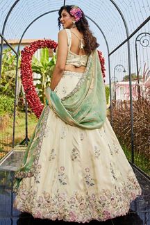 Picture of Divine Cream Designer Indo-Western Lehenga Choli for Engagement, Sangeet, Party, and Reception