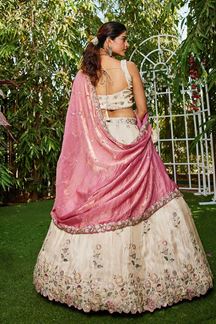 Picture of Gorgeous Cream and Pink Designer Indo-Western Lehenga Choli for Engagement, Sangeet, Party, and Reception