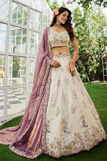 Picture of Astounding Cream Designer Indo-Western Lehenga Choli for Engagement, Sangeet, Party, and Reception